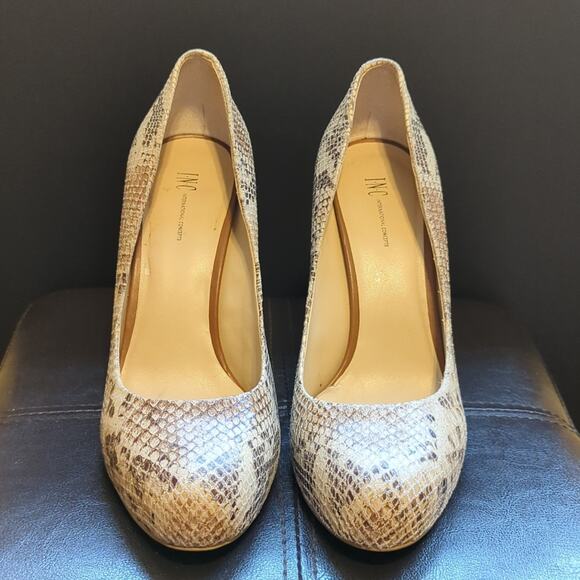 INC International Concepts Snakeskin Print Leather High Heels - Picture 2 of 4